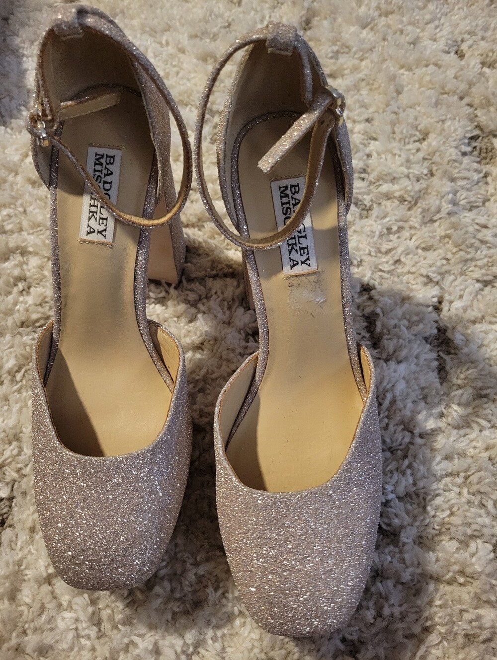 Badgley Mischka Girls Sparkle Blush Ankle-Strap Dress Shoes